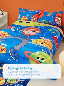 Blippi X SHEIN Juego de ropa de cama con estampado de dibujos animados divertidos