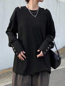 FRIFUL 2pcs Women Ribbed Knit Camisole And Loose Fit Long Sleeve T-Shirt Set, Black, Autumn