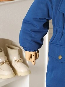 Áo khoác parka dày dặn cho bé gái, áo khoác có mũ trùm đầu bằng lông giả thời trang, cổ áo có khóa kéo, túi ở eo, áo khoác đệm thông thường cho mùa thu/đông - Màu xanh lam - Xem 7