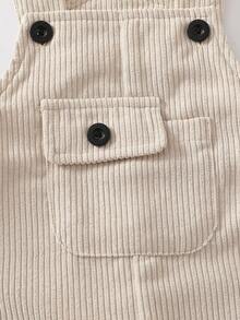 SHEIN Playful Pals 两件套男婴春秋季套装，黑白撞色条纹圆领卫衣搭配米色简约背带裤，适合外出、休闲、运动和聚会，舒适百搭，适合婴幼儿冬季穿着，男婴套装，男婴秋季套装，儿童/婴儿服装，男婴服装，婴儿休闲套装，男婴冬季套装，男婴冬季服装，6个月-3岁婴儿服装，中性婴儿秋季套装，男婴灯芯绒背带裤套装