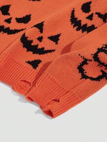Manfinity Roghcode Tricot ample à col rond pour hommes avec motif citrouille, pour Halloween, automne et hiver - Multicolore - Voir 5