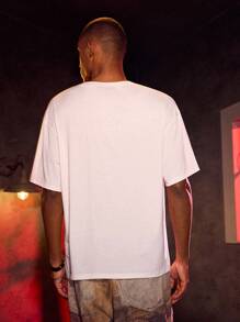 The Nun X SHEIN Men's Letter & Figure Graphic Round Neck Short Sleeve T-Shirt - Khaki - View 2