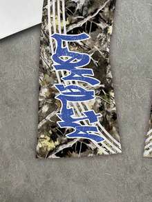 Manfinity ZONE917 男士宽松短袖创意肖像图案T恤和短裤套装，夏季 - 白色 - 查看 4