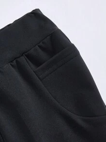 Baby Girl Black Thermal Lined Casual Comfortable Versatile Solid Color Flare Pants, Autumn/Winter Fall - Black - View 5