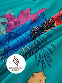 Frida Kahlo X SHEIN 三件套复古印花被套，采用磨毛面料，柔软保暖，多种尺寸可选，适用于单人床/双人床/大号床/特大号床，适合夏季、春季、海滩、度假、花卉主题。 - 墨綠色 - 查看 6