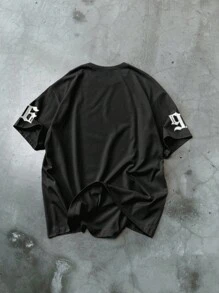 Manfinity EMRG 男士休闲字母印花短袖T恤，夏季 - 黑色 - 查看 2