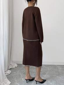 Rafferiza Women's Elegant Commuter French Casual Embroidered Trim Long Sleeve 2 Pieces Dress Set Fall Winter Cloth For Women