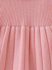 SHEIN 小女孩粉色和白色厚针织毛衣裙，公主风A字裙，适合居家、外出和聚会，秋冬 - 粉色 - 查看 4