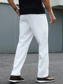 Manfinity Homme 男士休闲纯色抽绳腰长裤白色，老款风格，秋冬，灯芯绒