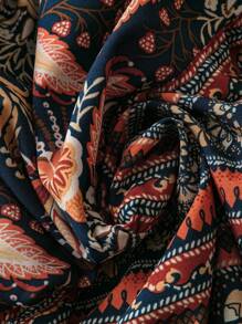 SHEIN LUNE 大码波西米亚风花卉印花不对称下摆半身裙