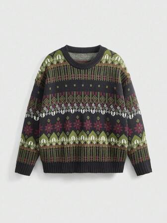 Fairycore Fair Isle gemusterter Pullover, Herbst/Winter