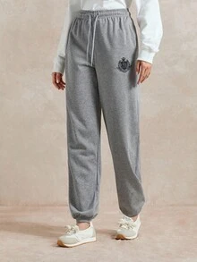 Briarwyn Women's Casual Solid Color Knit Sweatpants, Minimalist Printed Daily Wear,Women's Autumn Winter Pants - Dark Grey - View 8