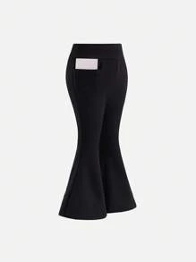 Baby Girl Black Thermal Lined Casual Comfortable Versatile Solid Color Flare Pants, Autumn/Winter Fall - Black - View 2