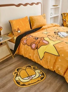 GARFIELD | SHEIN Juego de ropa de cama con estampado de dibujos animados - Amarillo - Ver 4