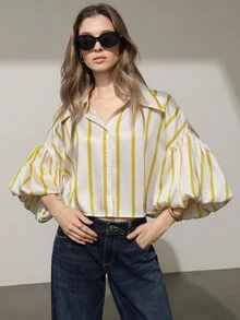 Aveloria Modichic Áo sơ mi tay ngắn in họa tiết sọc cài nút phía trước thời trang thường ngày - Nhiều màu - Xem 3