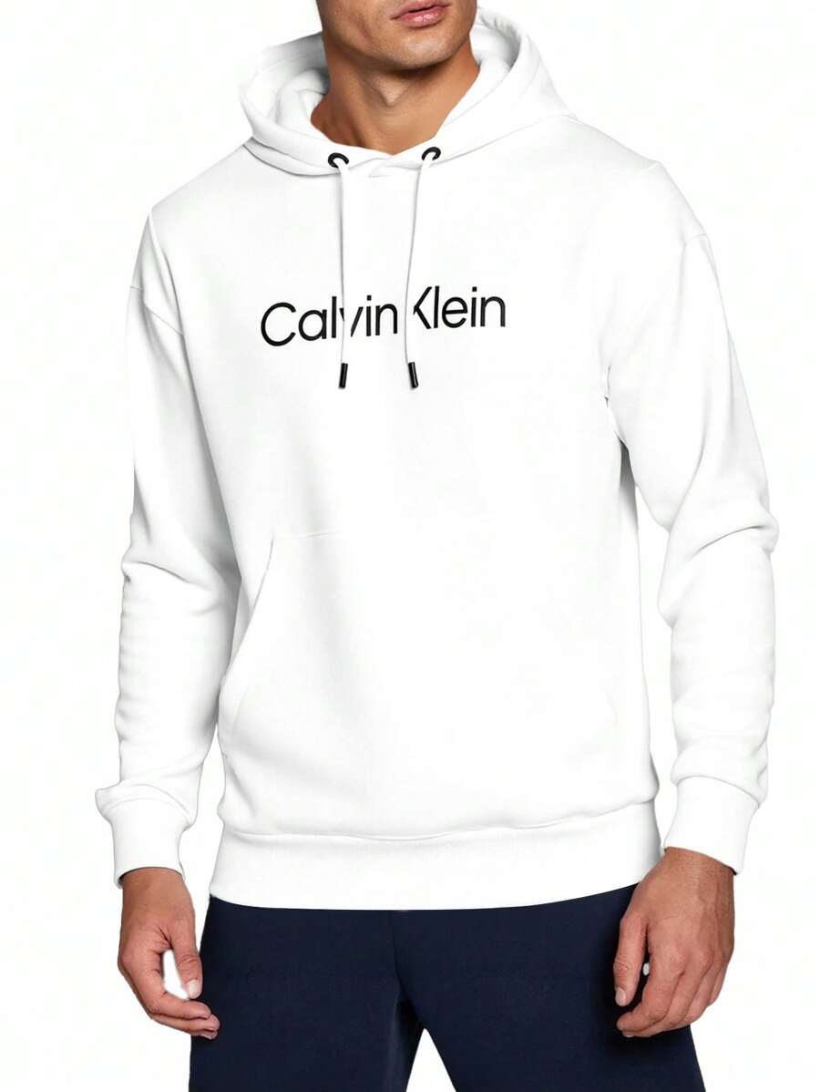 Calvin Klein Hanorac cu glugă pentru bărbați, cu mânecă lungă și buzunar, cu șnur și umeri căzuți