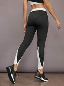 Activina Leggings de cintura alta de contraste de color para fitness y yoga para mujer - Blanco y Negro - Ver 2