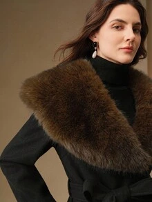 Anewsta Áo khoác dài mềm mại có thắt lưng, thích hợp cho mùa thu, mùa đông, đi chơi, thanh lịch, trang trọng, tiệc tùng, sang trọng, năm mới, giáng sinh, tốt nghiệp, đám cưới, sang trọng - màu đen - Xem 5