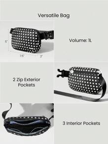 GLOWMODE Túi đeo chéo eo 1L Dot And Go bằng lưới chống thấm nước, dây đeo điều chỉnh được, họa tiết chấm bi đen, có ngăn, thích hợp cho phòng tập thể dục, leo núi, du lịch, sử dụng hàng ngày, mùa xuân hè. - Đen và trắng - Xem 3