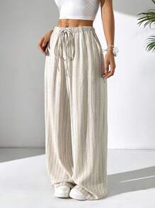 Solflare 大码休闲亚麻裤，度假风，春夏 - 杏色 - 查看 5