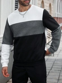 Manfinity CasualCool 男士加大码撞色拼接套头卫衣，秋季款，长袖上衣