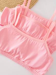 2pcs/Set Girls Cute Sweet Style Light Pink Crescent Lace Trim Bow Decor Padded Camisole Bras For Teen Tween Girl Winter Basics Fall - Multicolor - View 7