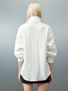 Airlisse 女式白色前扣长袖纹理开衫 - 白色 - 查看 2
