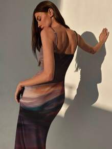 Aloruh Women's Elegant Tie-Dye Sleeveless Mid-Length Dress, Summer Chic Dress,Prom Dress - White - View 2