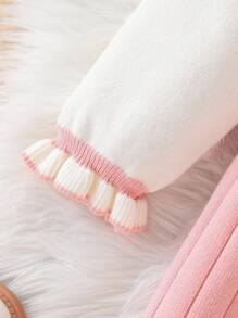 SHEIN 小女孩粉色和白色厚针织毛衣裙，公主风A字裙，适合居家、外出和聚会，秋冬 - 粉色 - 查看 7