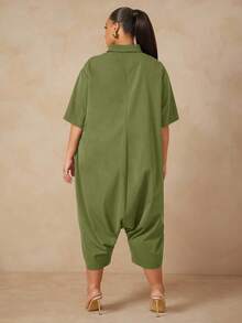 Vixey Bộ đồ liền thân cài nút tay lửng - Màu xanh Ô liu - Xem 2