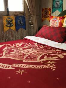 HARRY POTTER X SHEIN 字母与图形印花红色羽绒被套套装、礼品 - 紅色 - 查看 6