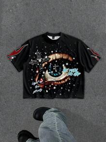 Manfinity EMRG High Quality Oversized Cropped T-Shirt With Rhinestone Cross Graphic - Black - View 1