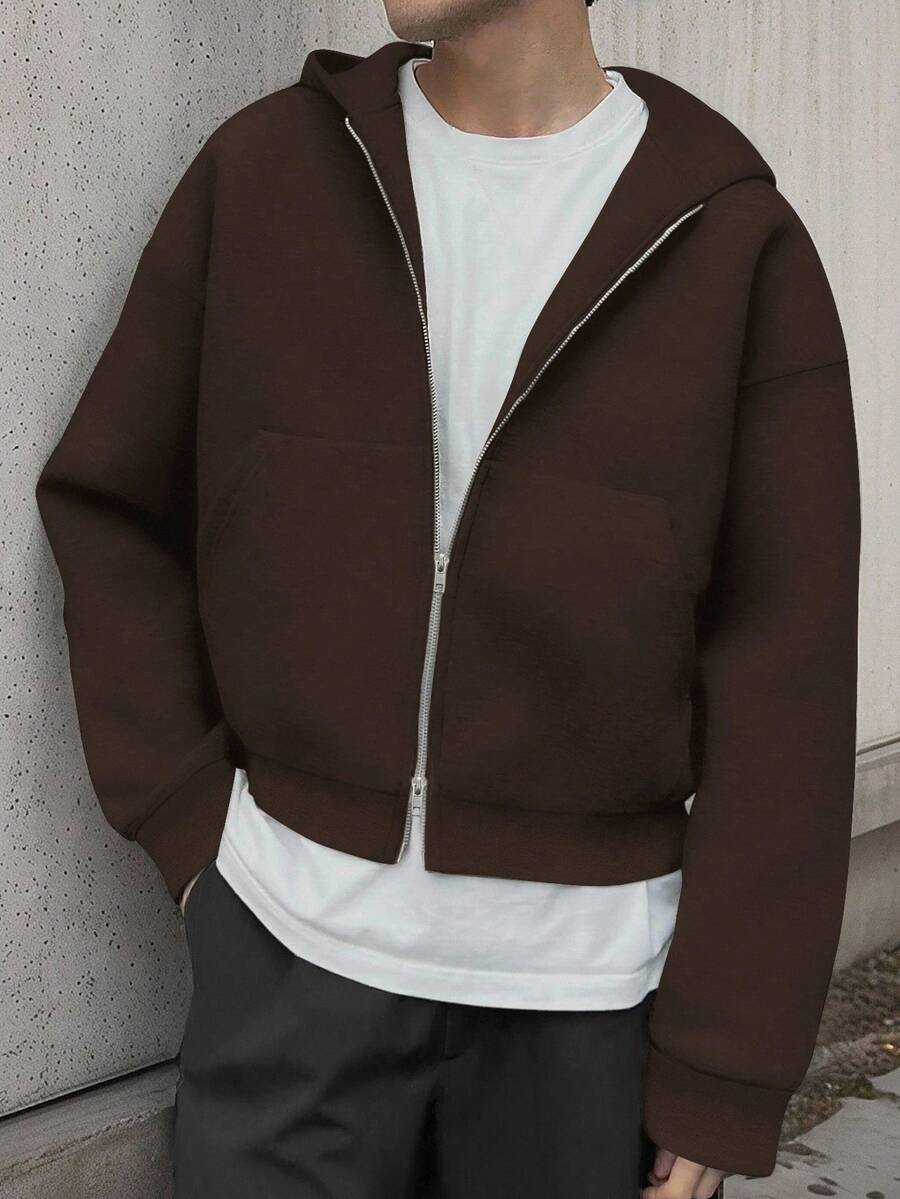 Manfinity Dauomo Felpa con cappuccio casual da uomo con chiusura lampo frontale, manica lunga a giro, tinta unita, autunno