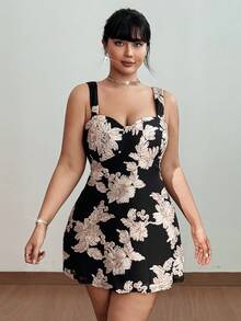 Viva Relle Vestido camisero de verano con estampado floral para tallas grandes - Negro - Ver 6