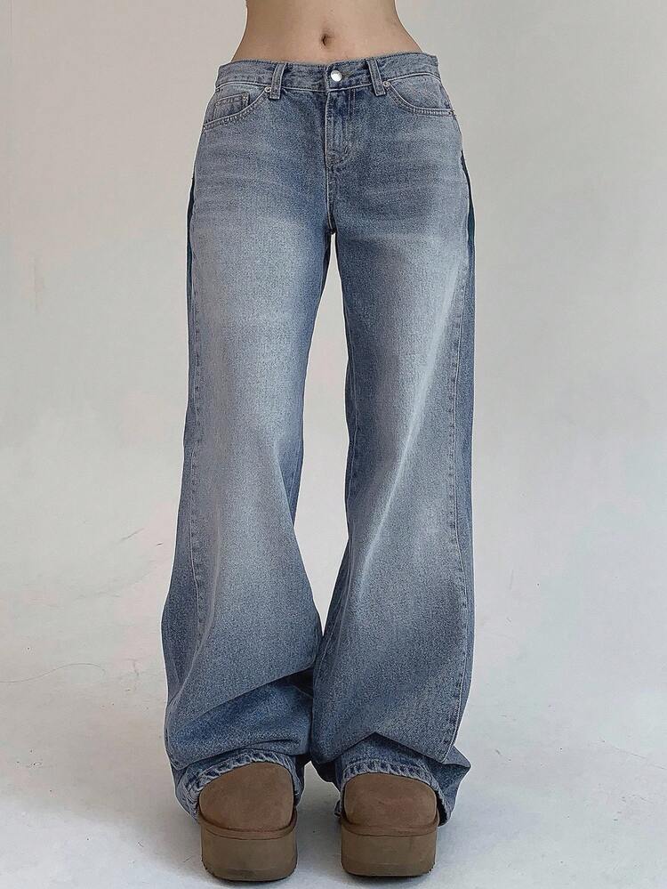 Women's Pocket Loose Wide Leg Casual Versatile Jeans