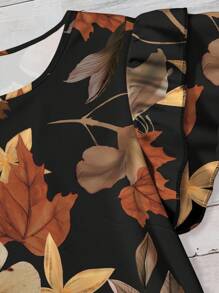 EMERY ROSE Plus Size Butterfly Leaf Print Women's Black,Summer,Boho,Everyday Daily Casual Elegant Round Neck Double Layer Flutter Sleeve Loose Shirt Blouse - Multicolor - View 6