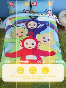 Teletubbies X SHEIN 3pc Cartoon & Rainbow Print Bedding Setsoft, Comfortable, Warm, Machine Washable, Suitable For Single Bed/Double Bed/Queen Bed/King Bed, Dormitory/Home - Multicolor - View 12
