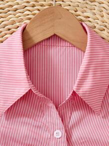 Áo len cardigan cổ đứng tay ngắn sọc xanh cổ điển dành cho bé gái - Màu Hồng Tươi - Xem 4