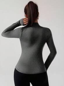 DAZY 运动跑步瑜伽修身长袖夹克 - 深灰色 - 查看 2