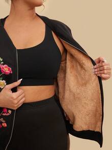 Travachic Jachetă de damă cu căptușeală termică, cu imprimeu floral boem, mărime plus, potrivită pentru toamnă și iarnă