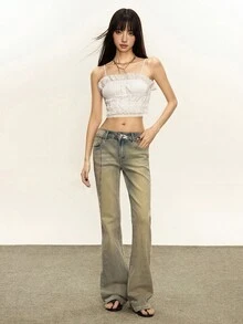 INAWLY Y2K 女子组合镂空刺绣蕾丝短款吊带背心夏季上衣 - 白色 - 查看 5