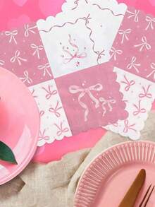 20PCS Set Pink Bow Napkins, Theme Birthday Party Decorations, Shower, Cute Bow Tableware Supplies, Tea, Wedding Party Decor, For Weddings, Bridal Showers And Birthday Parties, Tea Parties, Garden Parties, Fancy Napkins - Multicolor - View 4