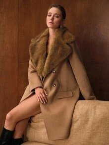 MOTF PREMIUM WOMEN'S WOOL BLEND OVERCOAT WITH FUR COLLAR, AUTUMN/WINTER - Camel - View 6