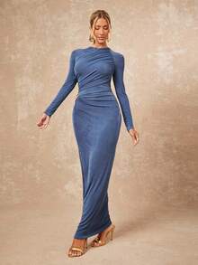 Lumalex Fall New Style WomenGathering Party Glamour Elegant Banquet Modest Old Money Glitter Holiday Party Glamour Elegant Rave Festival Outing Vacation Hot Outdoor Richly Layered Wedding Season Banquet Coming Of Age Ceremony Women's Round Neck Raglan Sleeve Pleated Fitted Elegant Long Dress Blue Elegant Dress Long Sleeve Elegant Dress Blue Formal Gown Blue Evening Gown Dusty Blue Dress,Fall New Style WomenWedding Guest Dress ID Al-Adha Al-Adha Party New Year - Blue - View 8