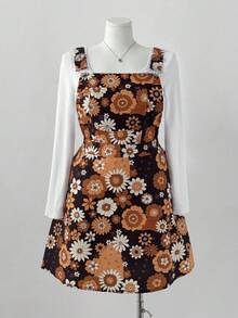 Sweetra Plus Size Pocket Elastic Waist Criss-Cross A-Line Floral Print Elegant Vacation/Party Dress For Women - Multicolor - View 7