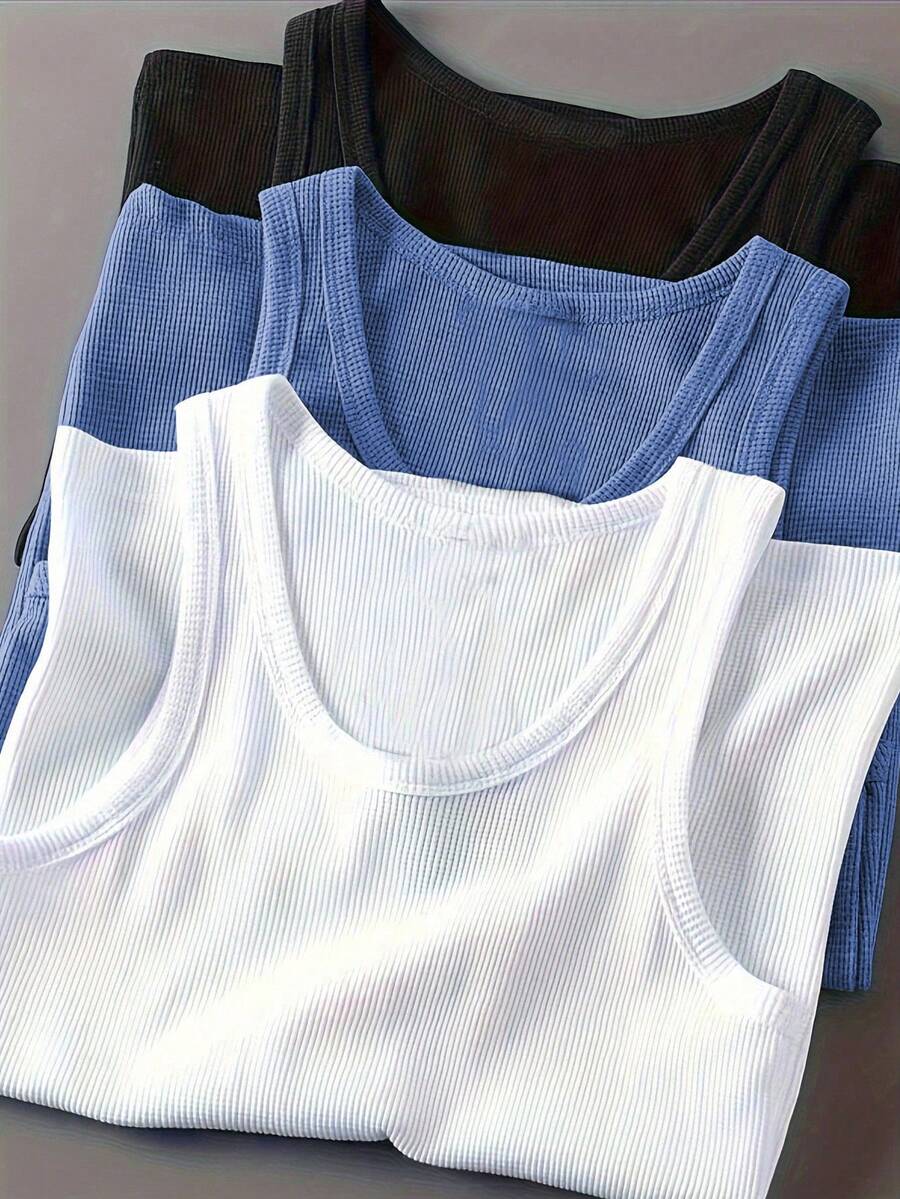 Manfinity Sport Corelite 3 件套男士纯色圆领休闲运动背心健身上衣背心套装基本款 T 恤篮球运动服男士连帽衫 - 彩色 - 查看 1