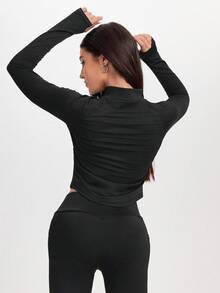 SHEIN Sports New Versatile Outdoor Running Fitness Workout Sports Jacket - Black - View 2