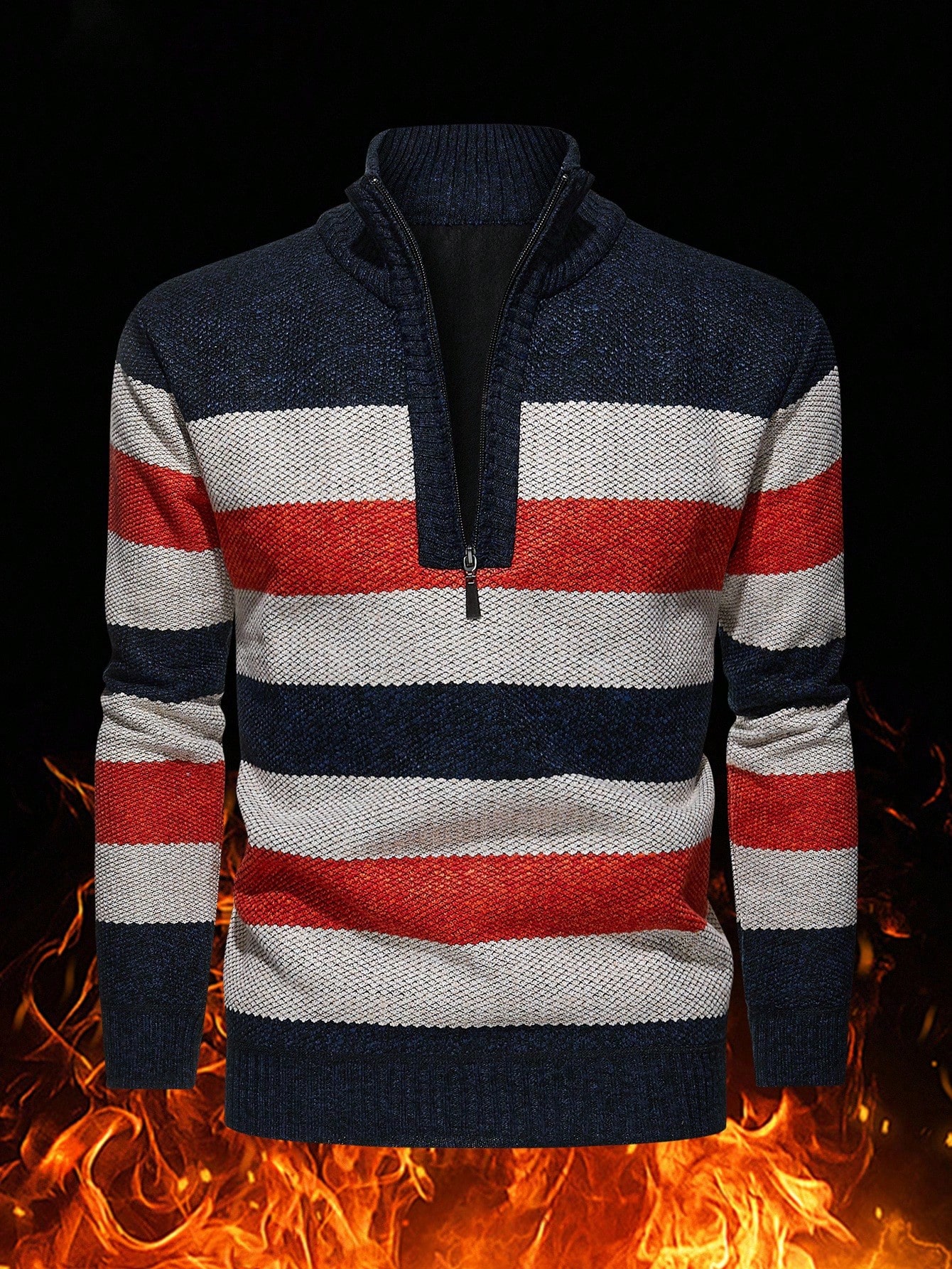 Manfinity Homme كنزة صوفية صوفية مزودة بسحاب وياقة...