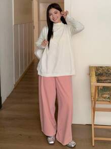 Dazy Plus 大码女式侧开衩V领宽松套头毛衣背心，秋冬 - 杏色 - 查看 7