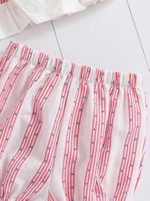 SHEIN Baby Girl Casual Comfortable Round Neck Sleeveless Ruffle Hem Bow Decor Back Vest & Shorts Set